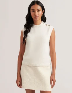 Rose Button Wool Knit Tank Top