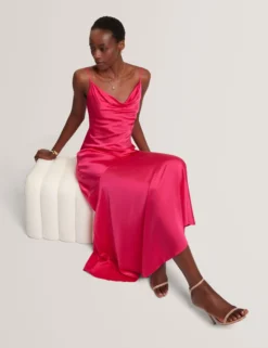 Satin Cowl Neck Strappy Maxi Dress