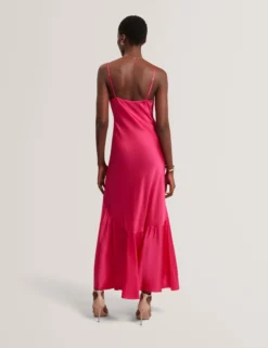 Satin Cowl Neck Strappy Maxi Dress