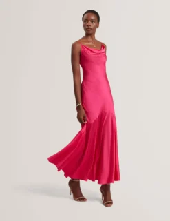 Satin Cowl Neck Strappy Maxi Dress