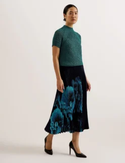 Satin Floral Midi Skirt
