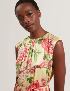 Satin Floral Sleeveless Maxi Dress