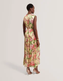 Satin Floral Sleeveless Maxi Dress