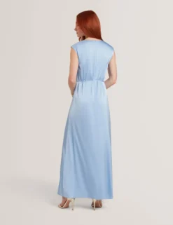 Satin Gathered Neck Maxi Dress