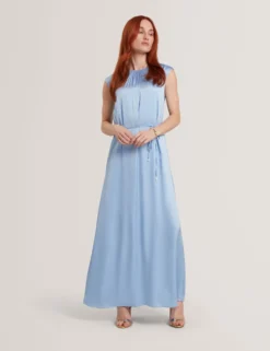 Satin Gathered Neck Maxi Dress
