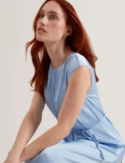 Satin Gathered Neck Maxi Dress