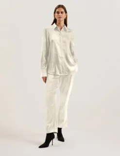 Satin Longline Covered Placket Blouse
