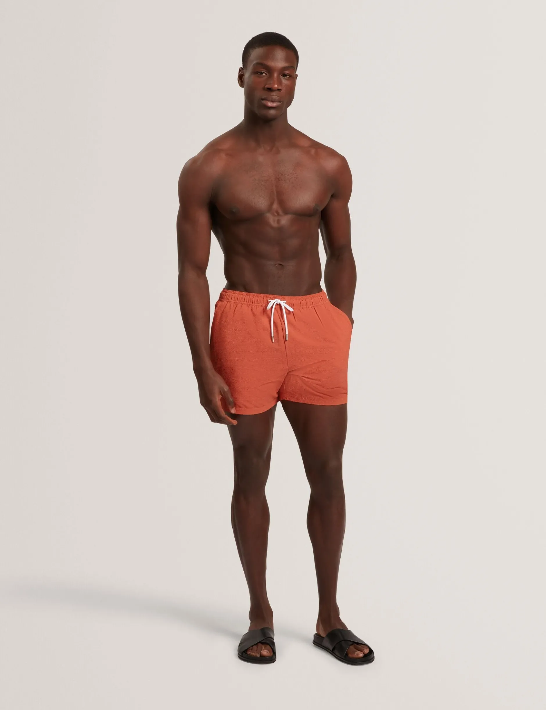Seersucker Mid-Length Swim Shorts
