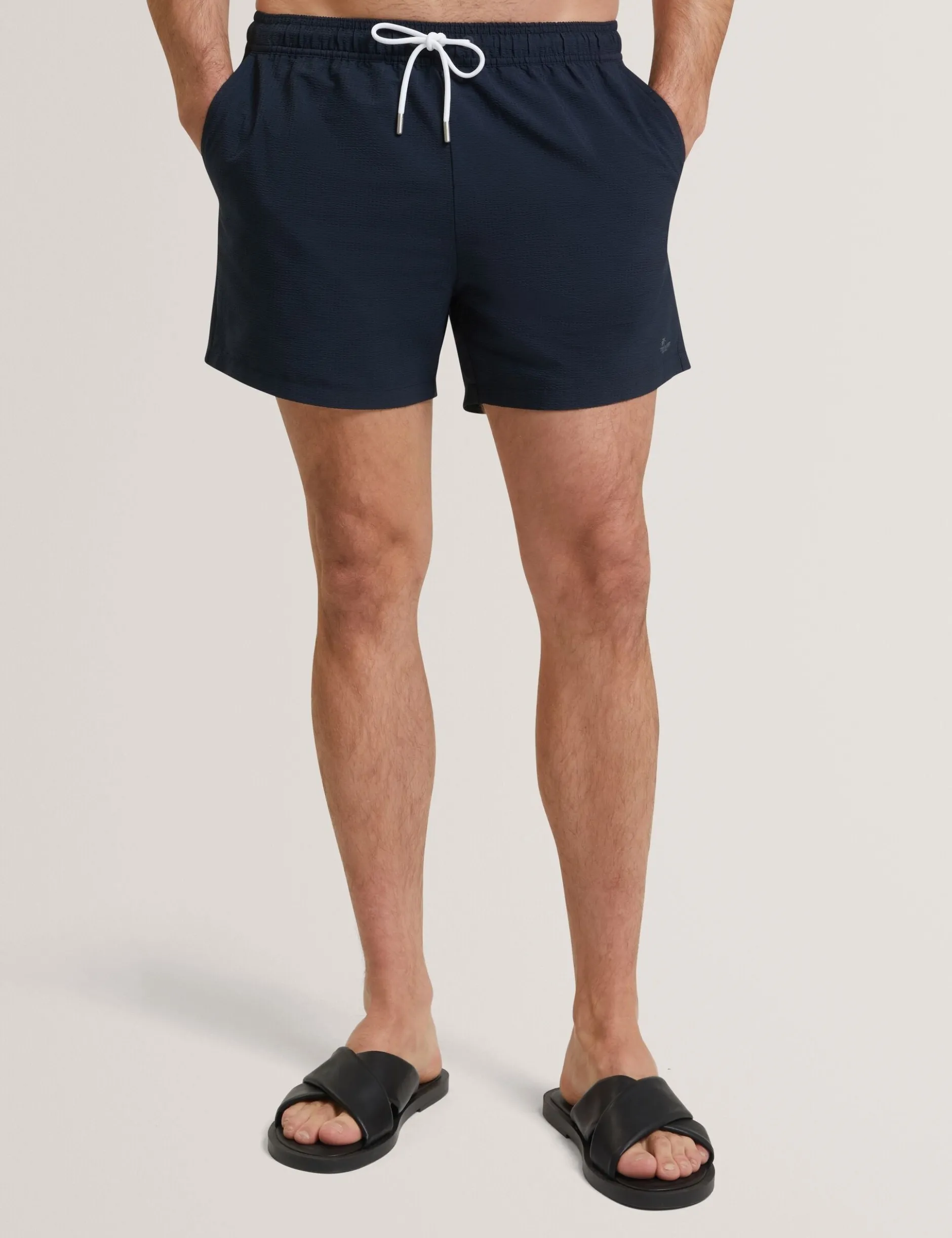 Seersucker Mid-Length Swim Shorts