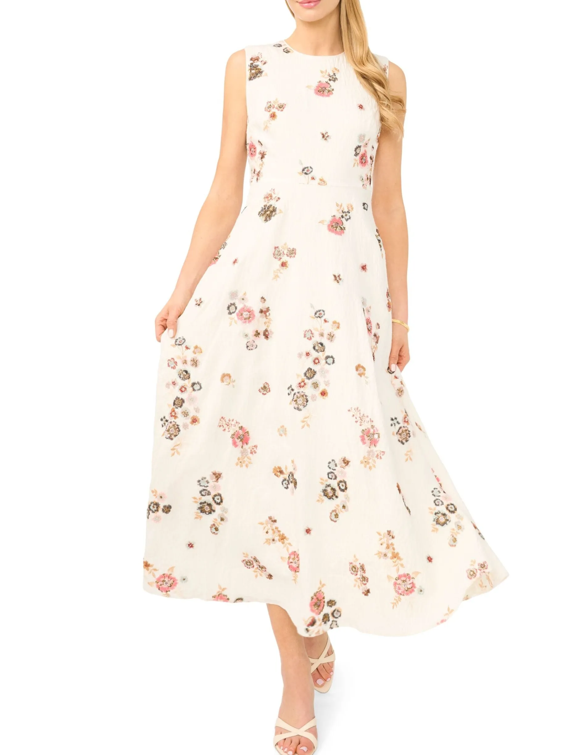Sequin Floral Sleeveless Midi Dress