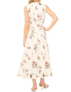 Sequin Floral Sleeveless Midi Dress
