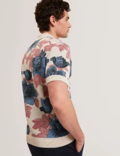 Shaded Floral Knit Button-Through Polo Shirt