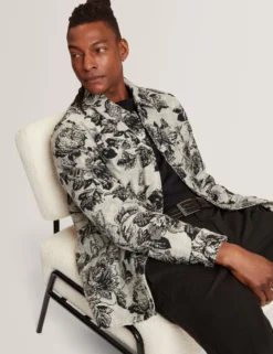 Shaded Floral Print Jacquard Overshirt