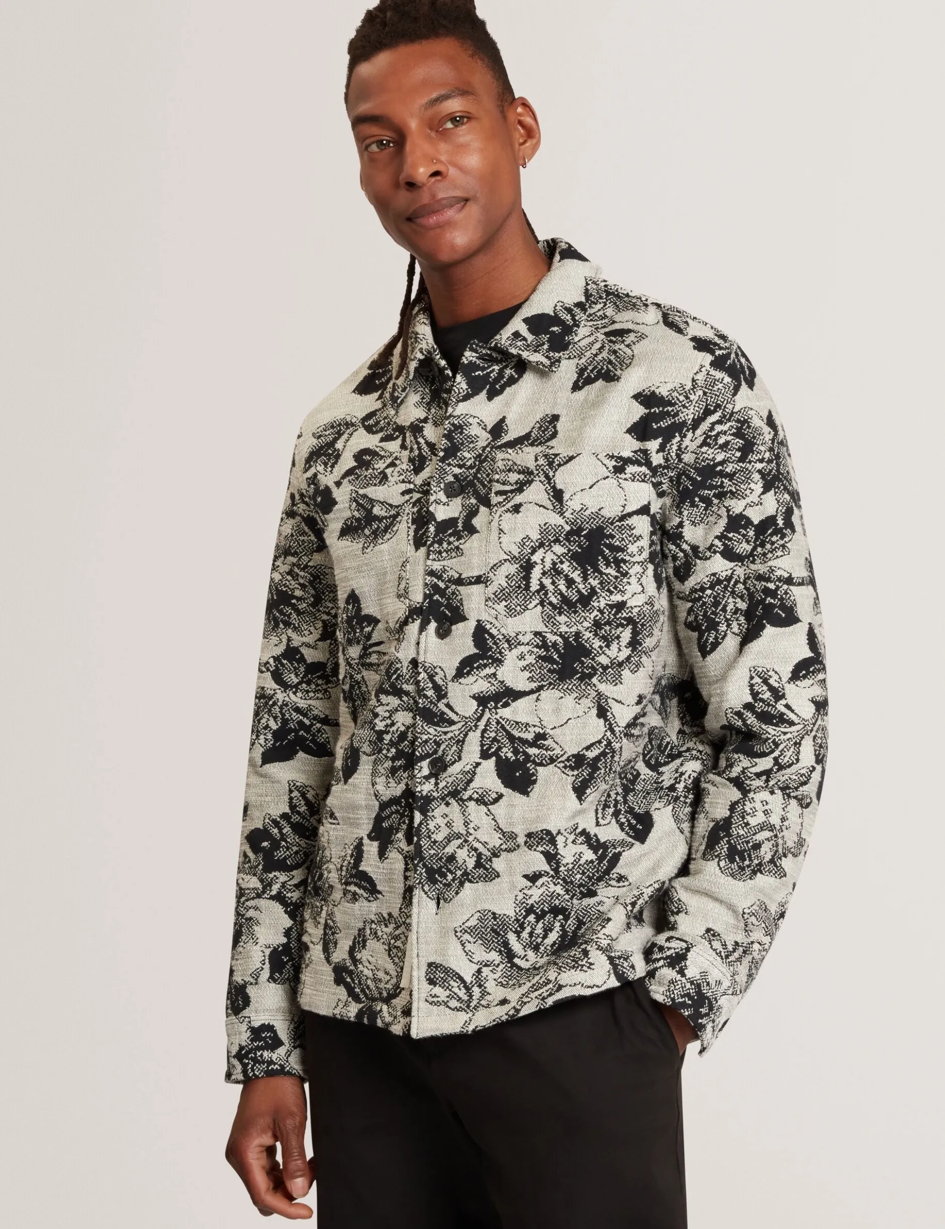 Shaded Floral Print Jacquard Overshirt