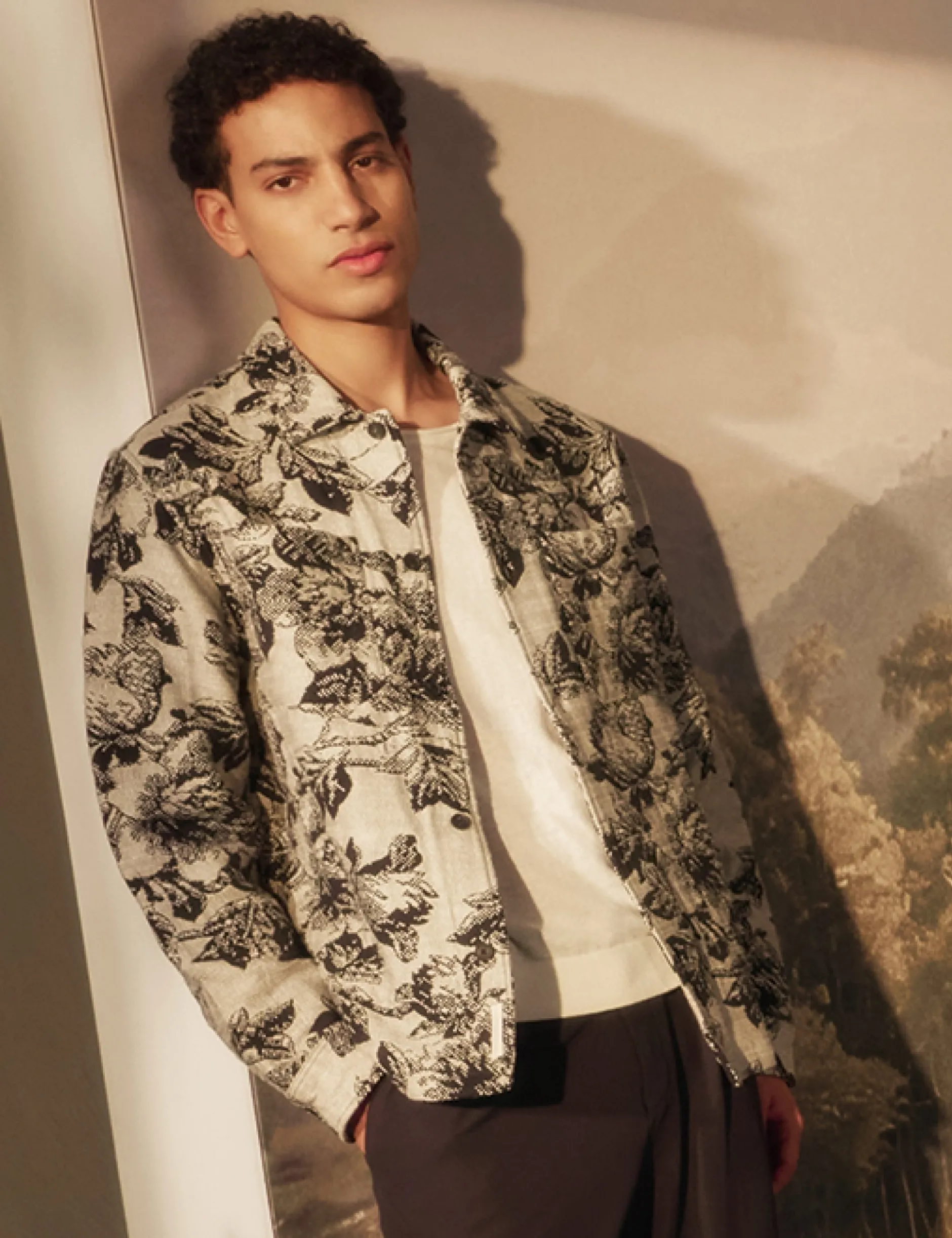 Shaded Floral Print Jacquard Overshirt