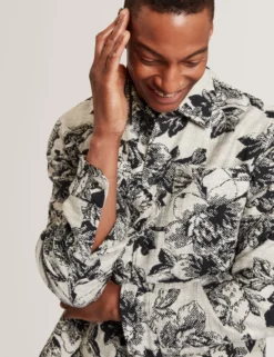 Shaded Floral Print Jacquard Overshirt