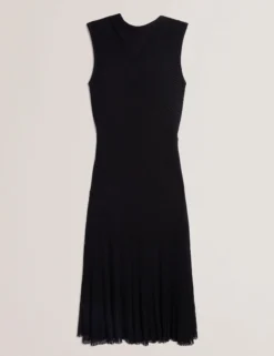 Sheer Detail Textured Knit Midaxi Dress