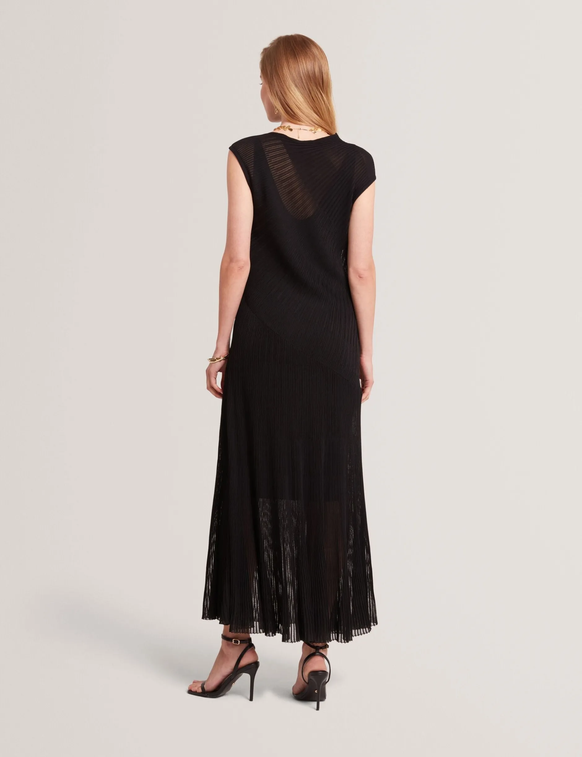 Sheer Detail Textured Knit Midaxi Dress