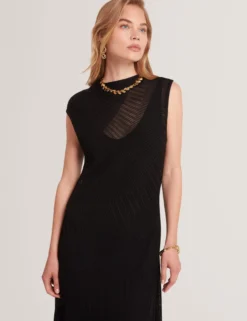 Sheer Detail Textured Knit Midaxi Dress