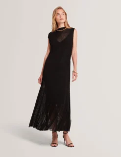 Sheer Detail Textured Knit Midaxi Dress