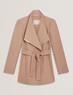 Short Belted Wool Wrap Coat