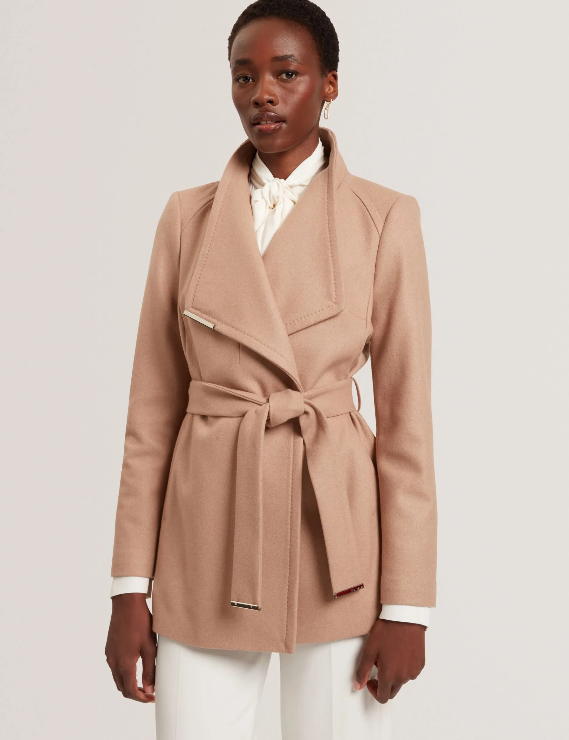 Short Belted Wool Wrap Coat