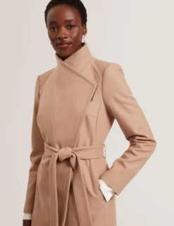 Short Belted Wool Wrap Coat