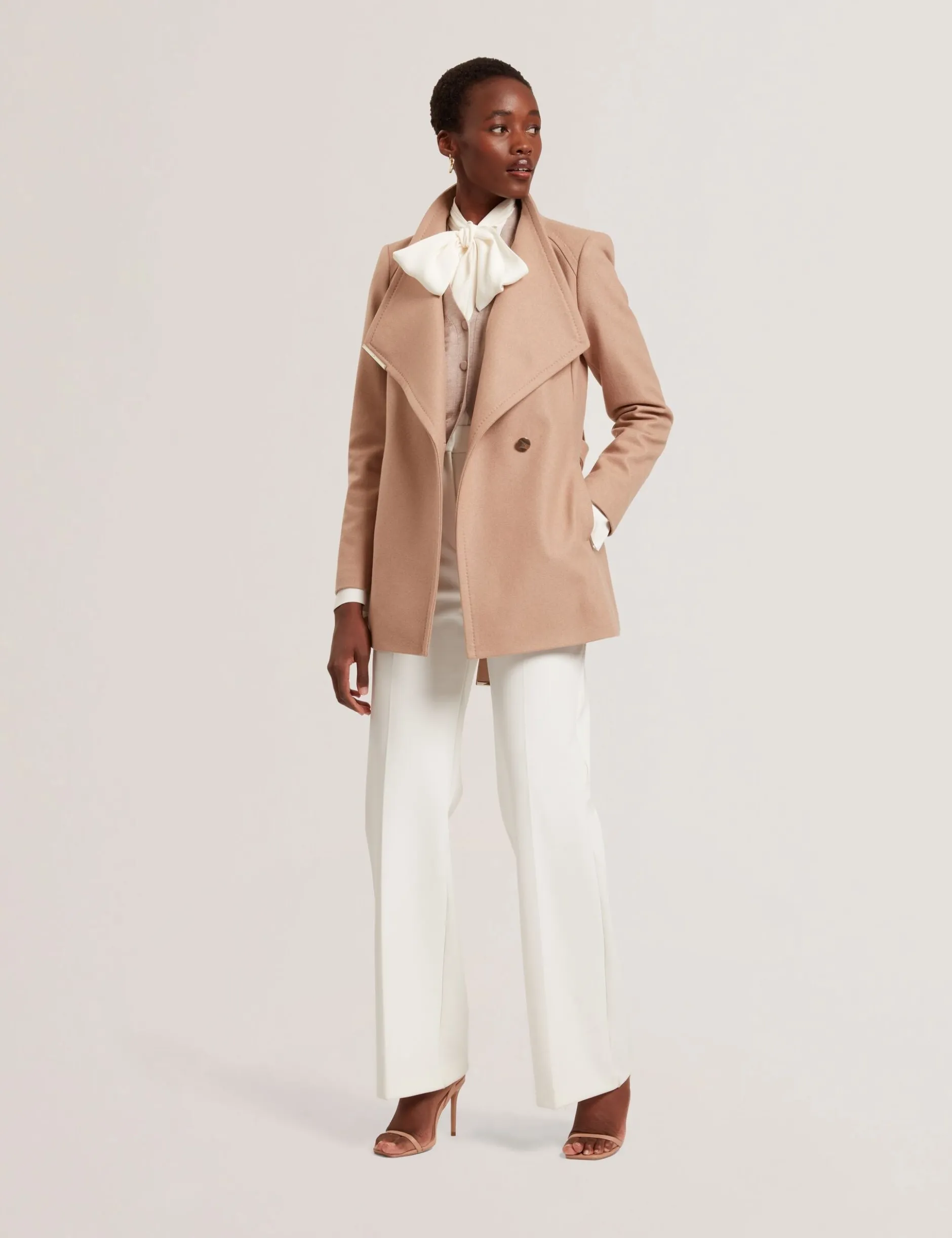 Short Belted Wool Wrap Coat