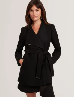 Short Belted Wool Wrap Coat