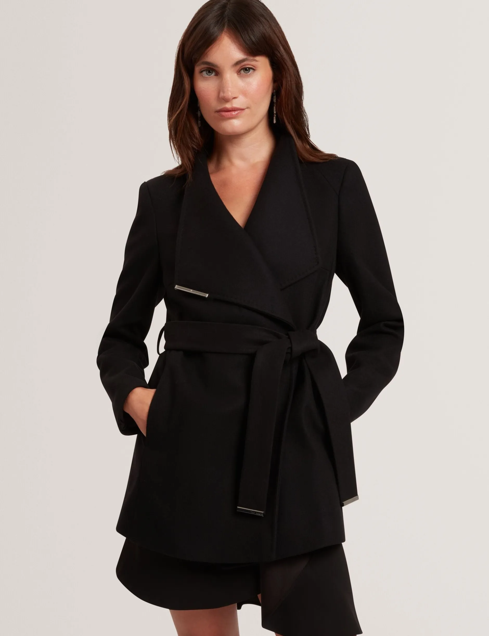 Short Belted Wool Wrap Coat