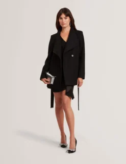 Short Belted Wool Wrap Coat