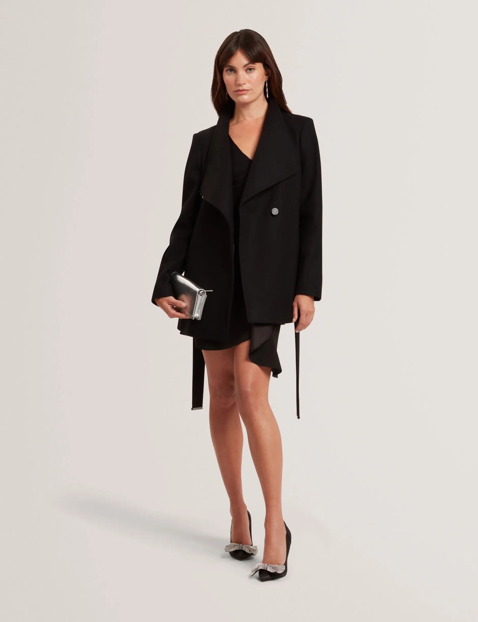 Short Belted Wool Wrap Coat