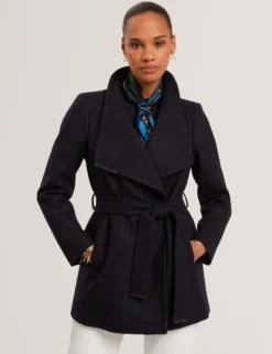 Short Belted Wool Wrap Coat
