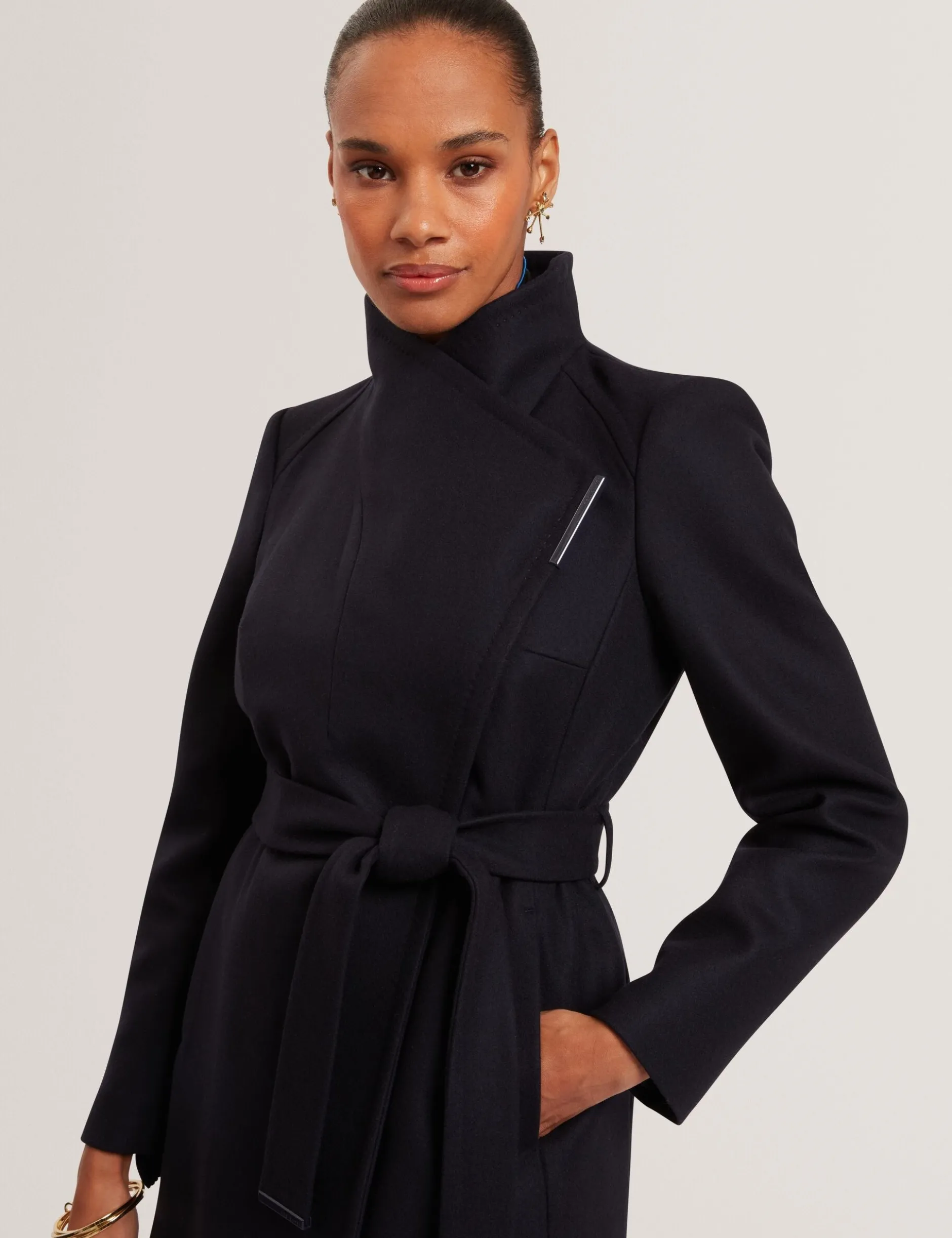 Short Belted Wool Wrap Coat