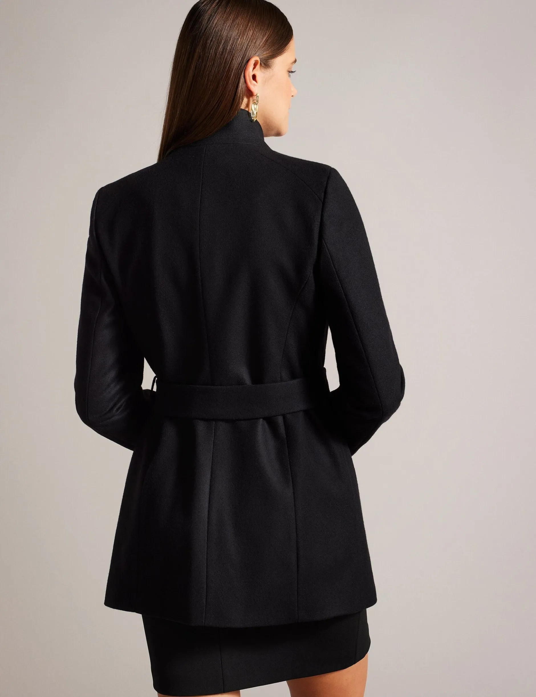 Short Belted Wool Wrap Coat