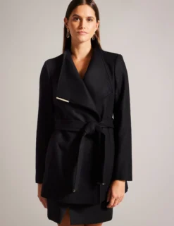 Short Belted Wool Wrap Coat