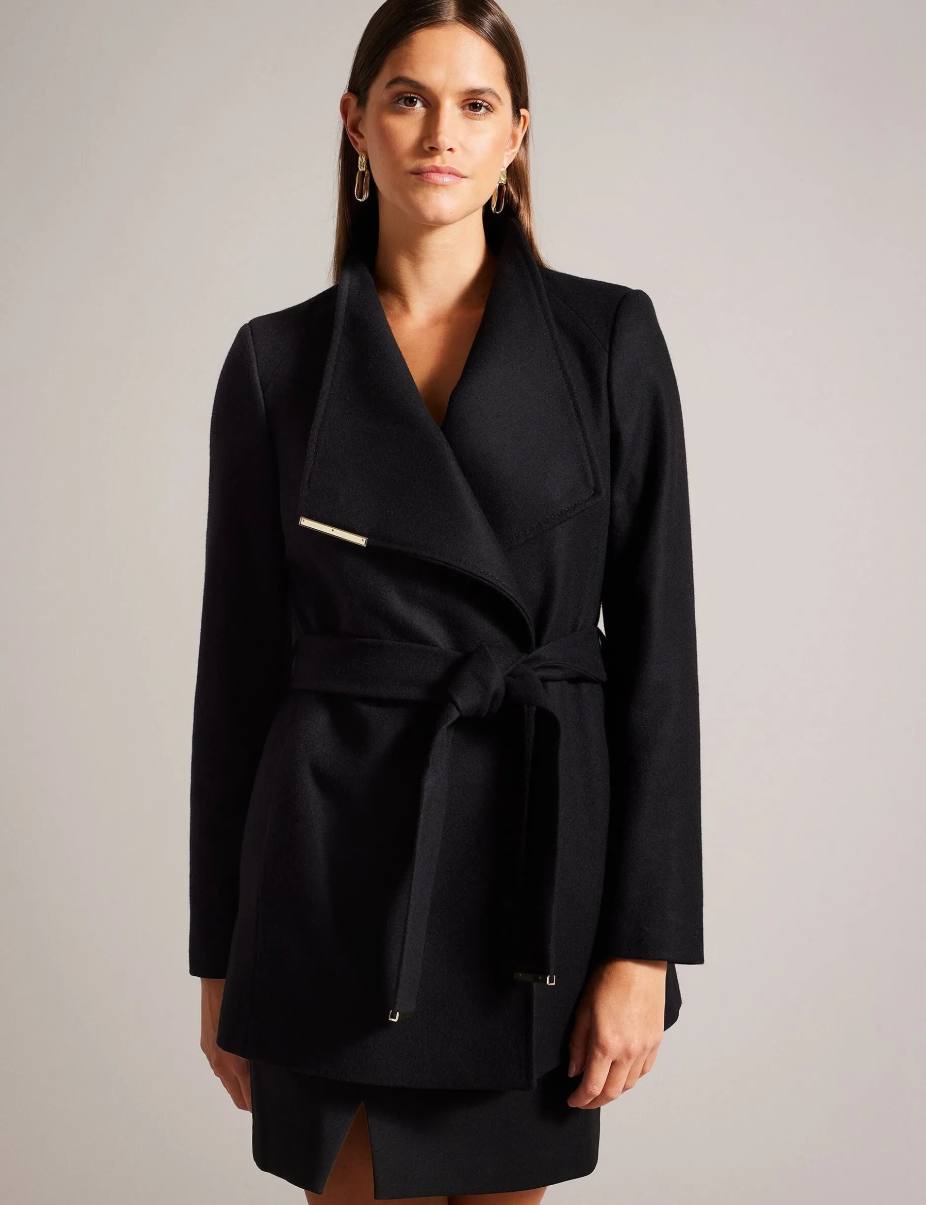Short Belted Wool Wrap Coat