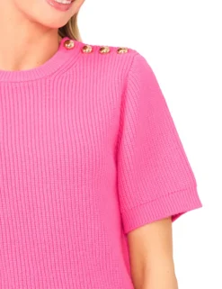 Short Sleeve Crew Neck One Shoulder Button Top