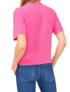 Short Sleeve Crew Neck One Shoulder Button Top
