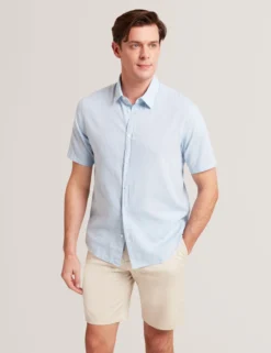 Short Sleeve Linen Cotton Woven Shirt