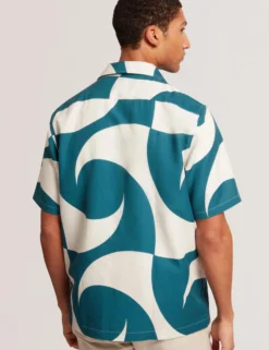Short Sleeve Oversized Linen Blend Swirl Print Shirt