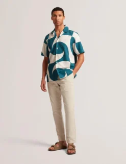 Short Sleeve Oversized Linen Blend Swirl Print Shirt