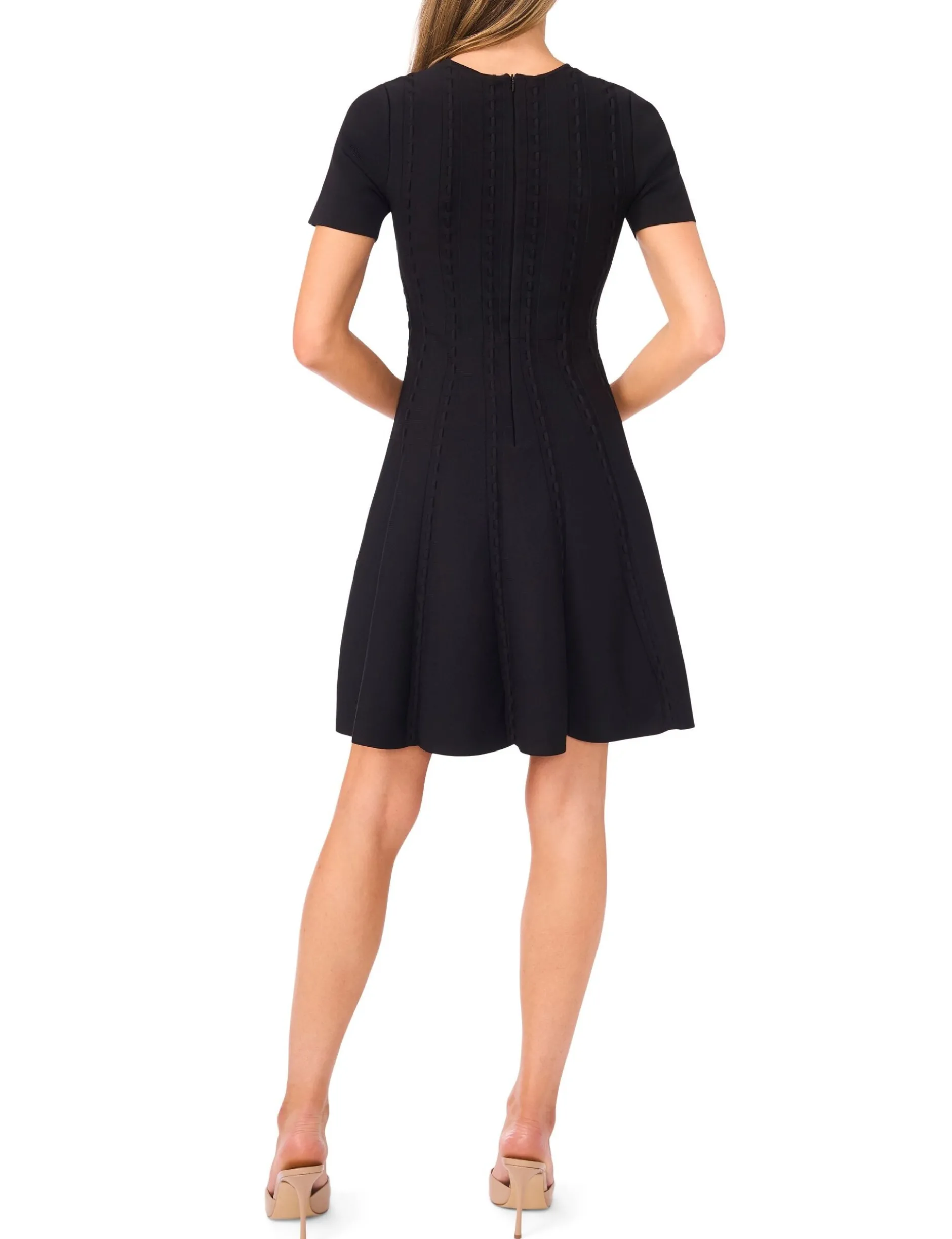 Short Sleeve Ribbon Stitch Mini Dress