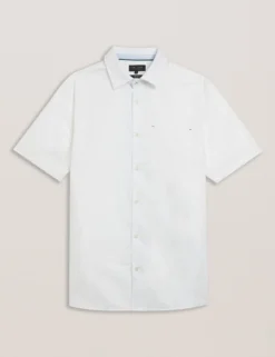 Short Sleeve Textured Linen Cotton Shirt