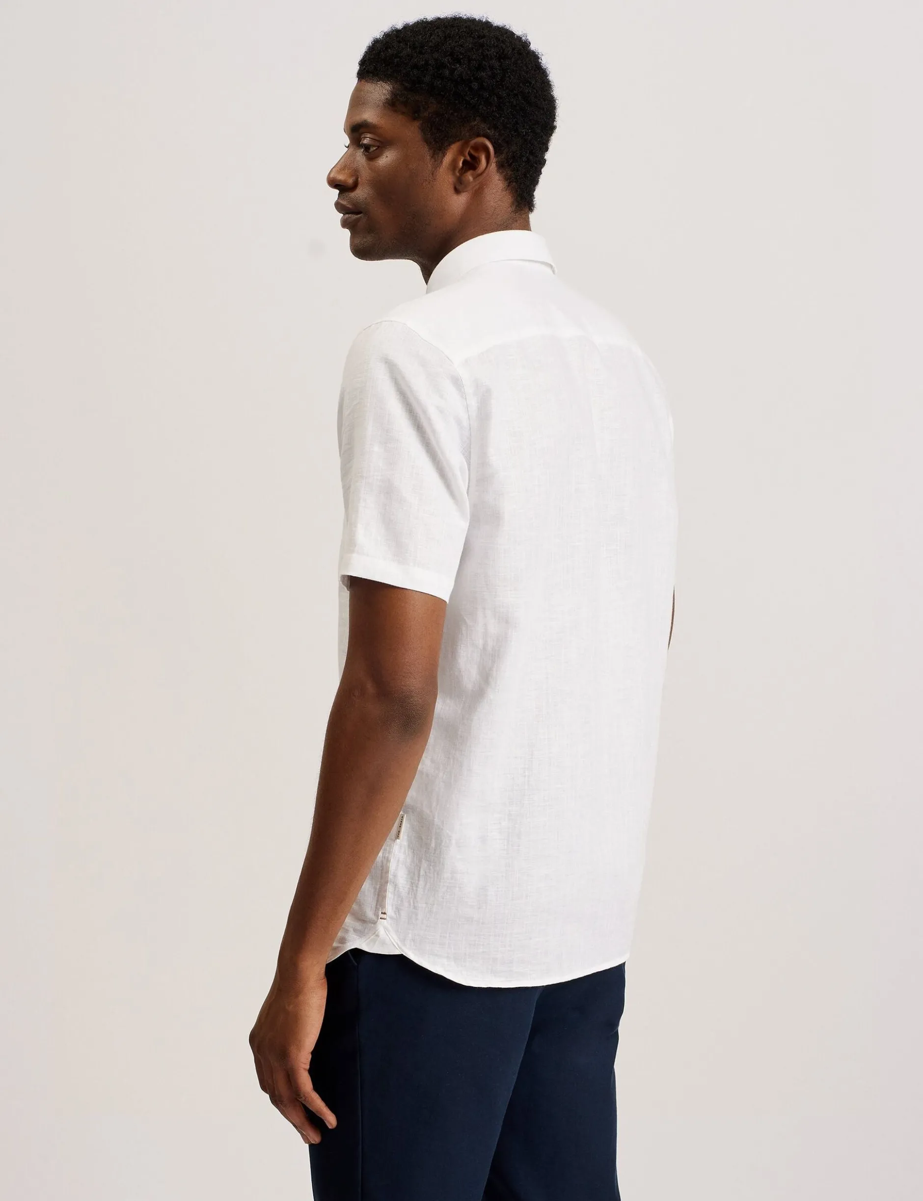 Short Sleeve Textured Linen Cotton Shirt