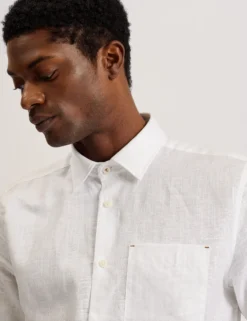 Short Sleeve Textured Linen Cotton Shirt