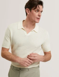 Short Sleeve Wavy Stitch Open Neck Polo