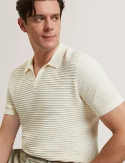 Short Sleeve Wavy Stitch Open Neck Polo