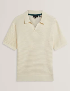 Short Sleeve Wavy Stitch Open Neck Polo