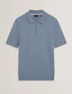 Silk Blend Knit Zip Neck Polo